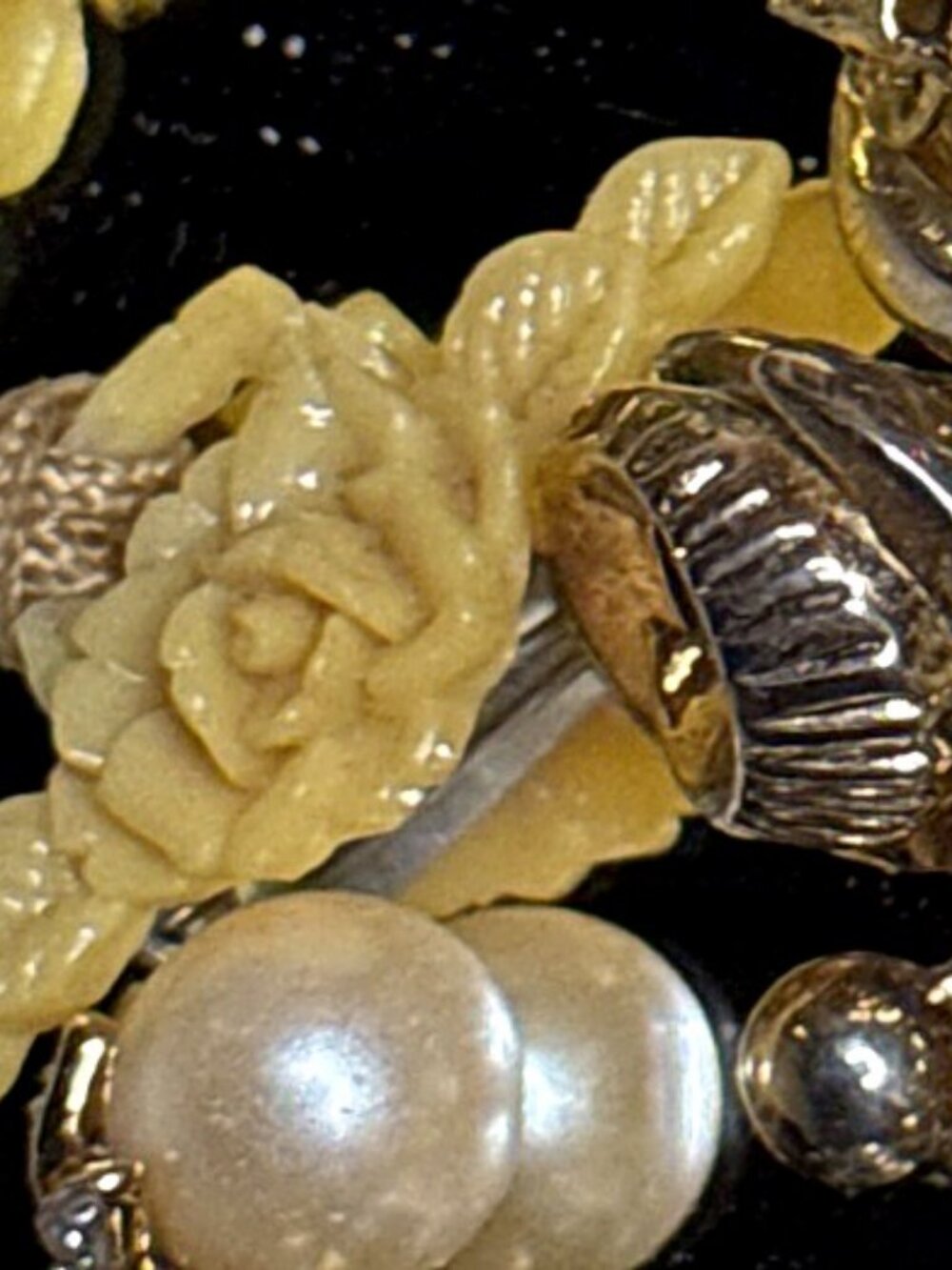 Vintage Carved Cream Rose Brooch Pin Floral Spray